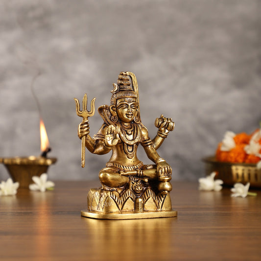 Superfine Brass Lord Shiva Idol with Four Arms | Height 6 inch