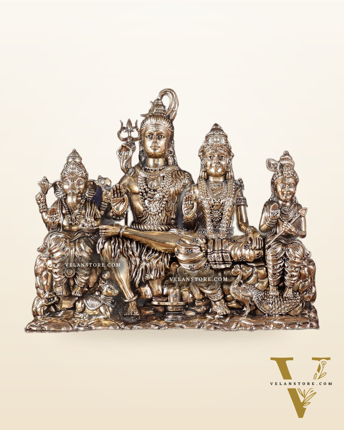Superfine Brass Lord Shiva Parivar on Wooden Base – 9 Inch