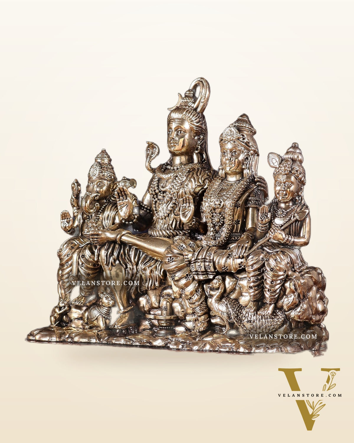 Superfine Brass Lord Shiva Parivar on Wooden Base – 9 Inch