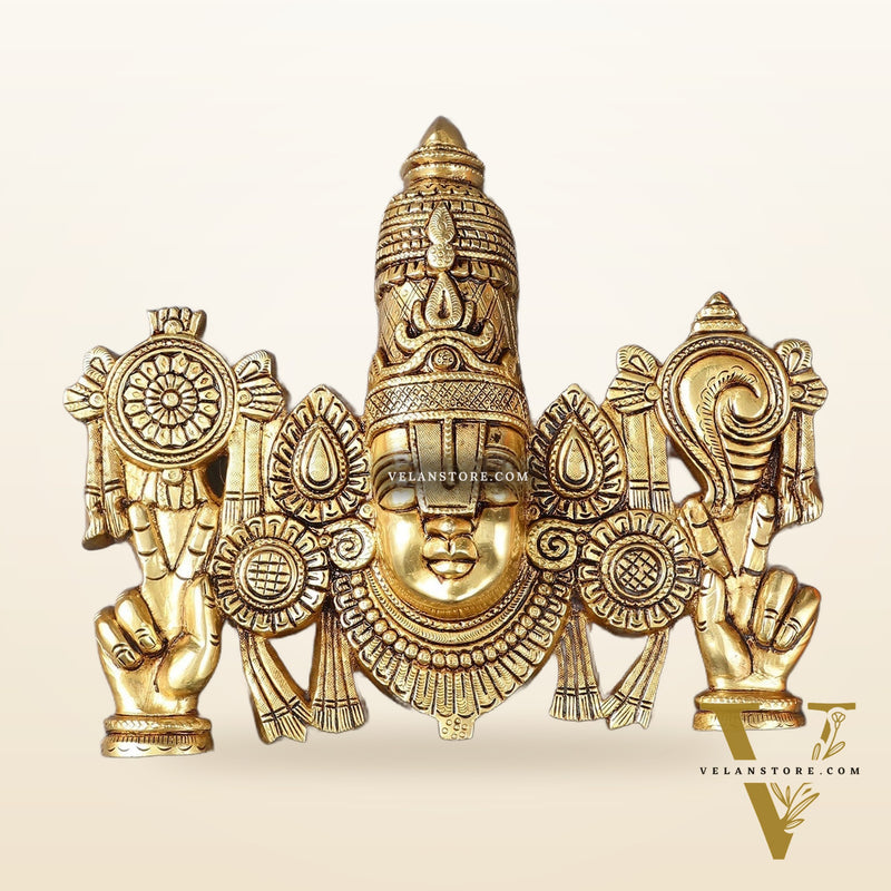 Superfine Brass Lord Tirupati Balaji Venkateshwara Swamy Wall Hanging - 9x10.5x3 Inch