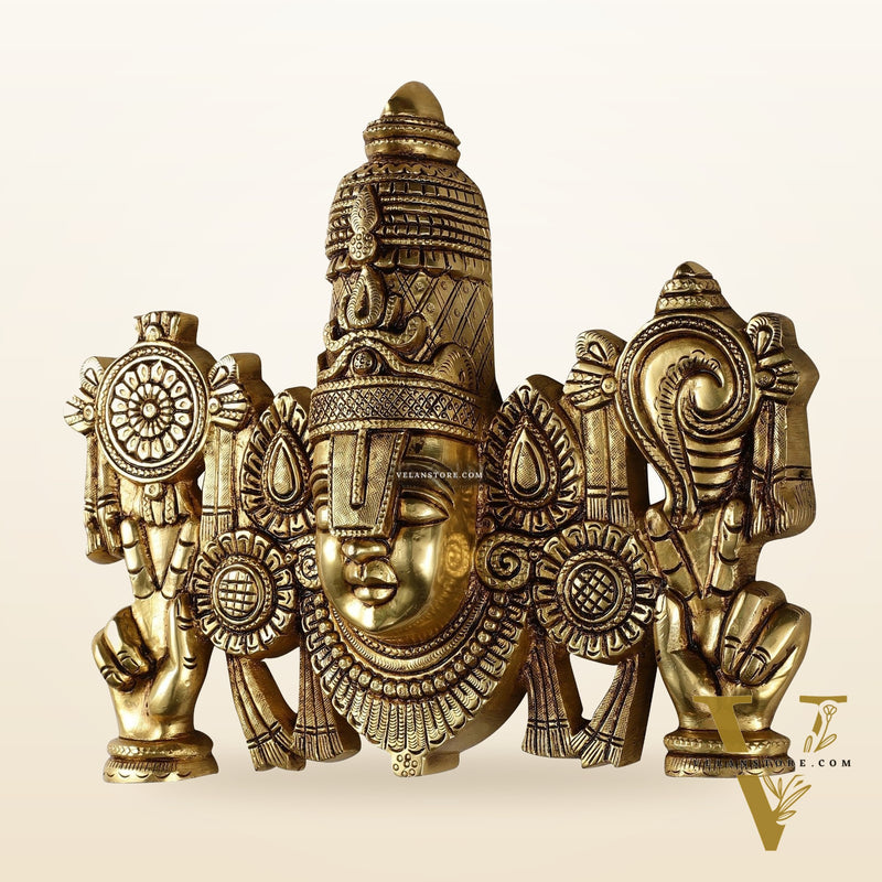 Superfine Brass Lord Tirupati Balaji Venkateshwara Swamy Wall Hanging - 9x10.5x3 Inch