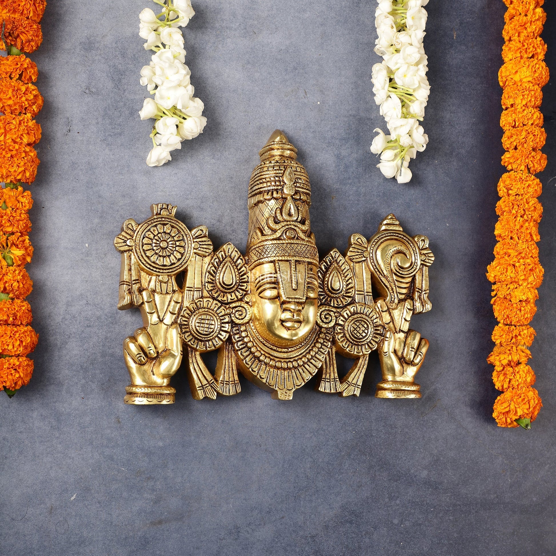 Superfine Brass Lord Tirupati Balaji Venkateshwara Swamy Wall Hanging - 9x10.5x3 Inch