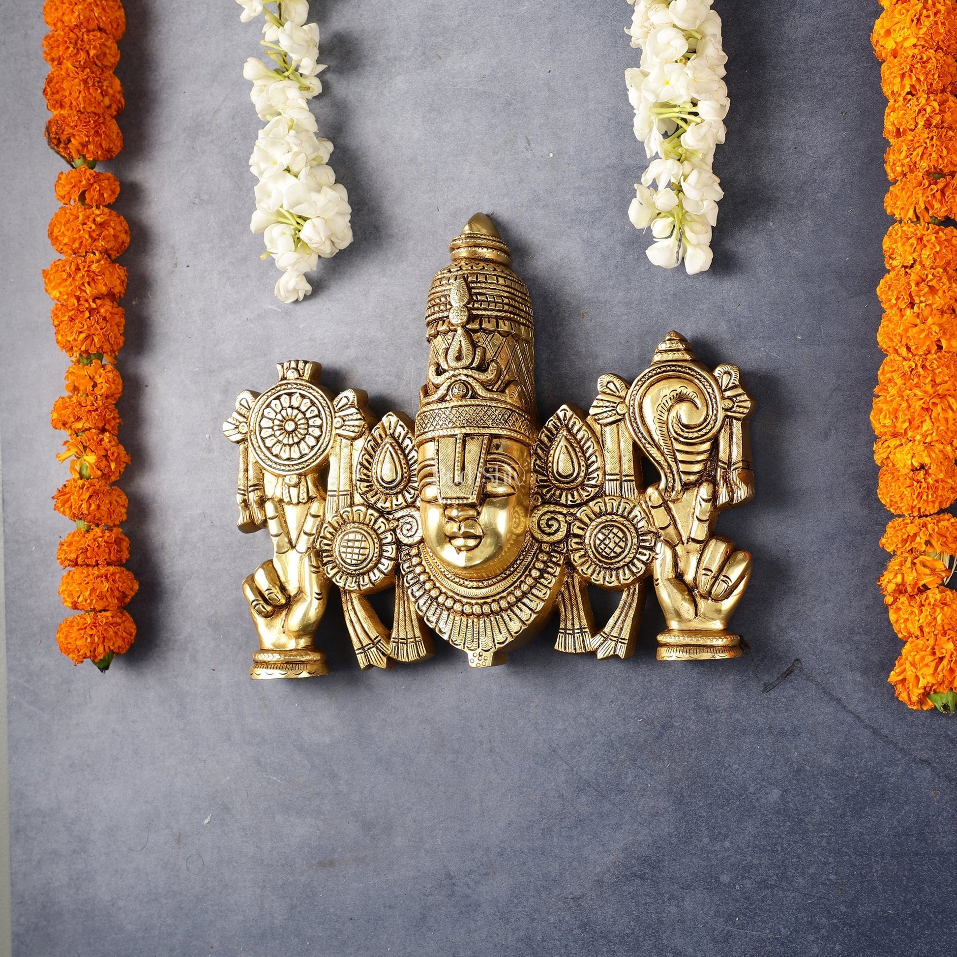 Superfine Brass Lord Tirupati Balaji Venkateshwara Swamy Wall Hanging - 9x10.5x3 Inch