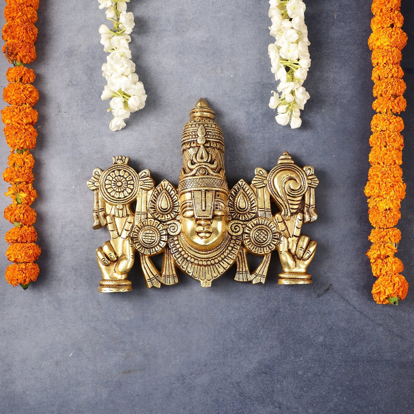 Superfine Brass Lord Tirupati Balaji Venkateshwara Swamy Wall Hanging - 9x10.5x3 Inch