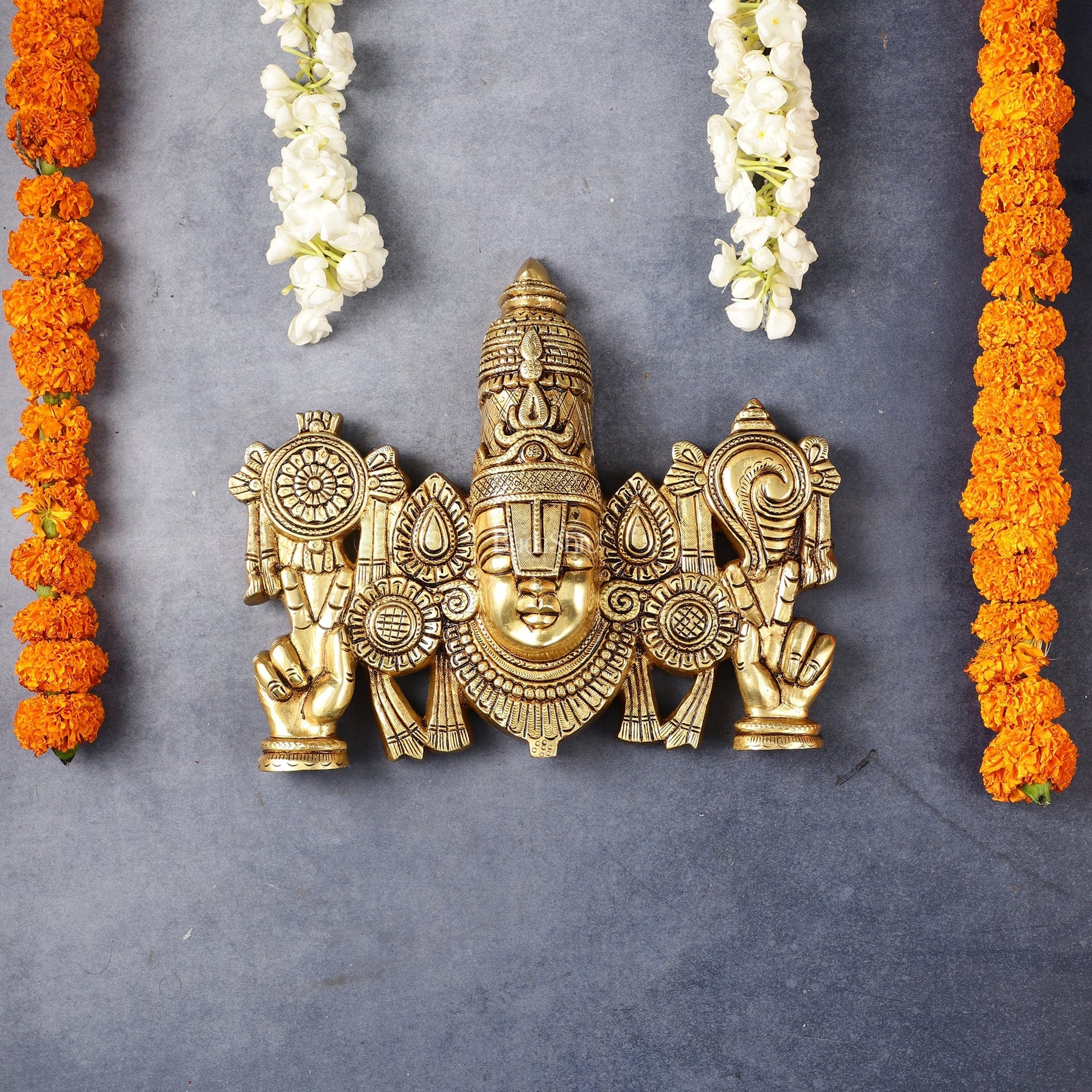 Superfine Brass Lord Tirupati Balaji Venkateshwara Swamy Wall Hanging - 9x10.5x3 Inch