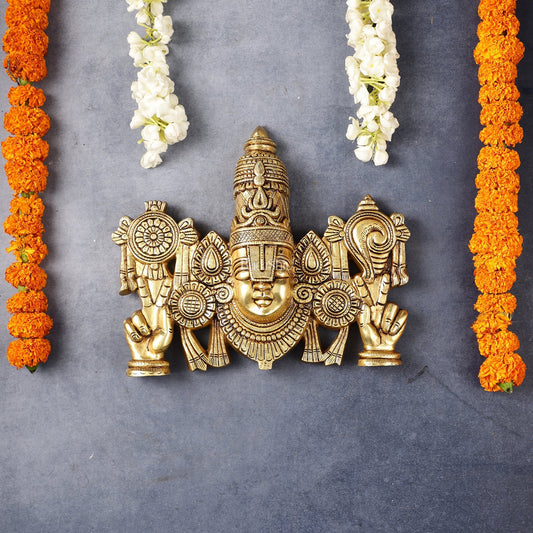 Superfine Brass Lord Tirupati Balaji Venkateshwara Swamy Wall Hanging - 9x10.5x3 Inch