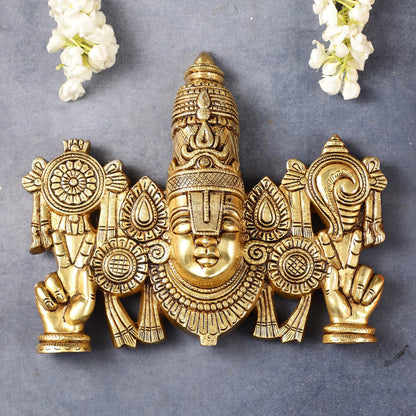 Superfine Brass Lord Tirupati Balaji Venkateshwara Swamy Wall Hanging - 9x10.5x3 Inch