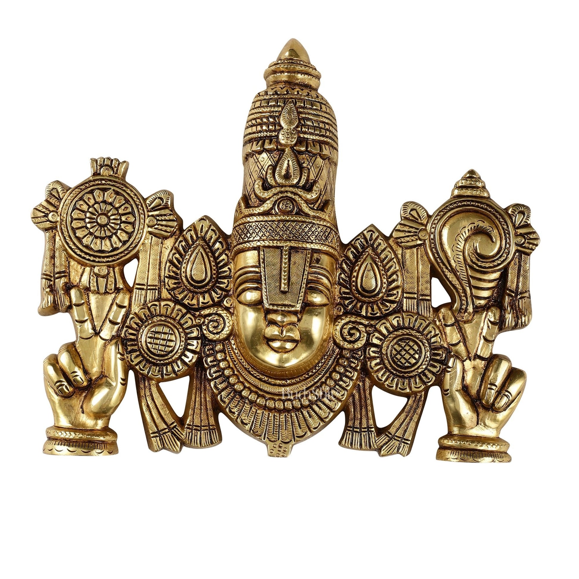 Superfine Brass Lord Tirupati Balaji Venkateshwara Swamy Wall Hanging - 9x10.5x3 Inch