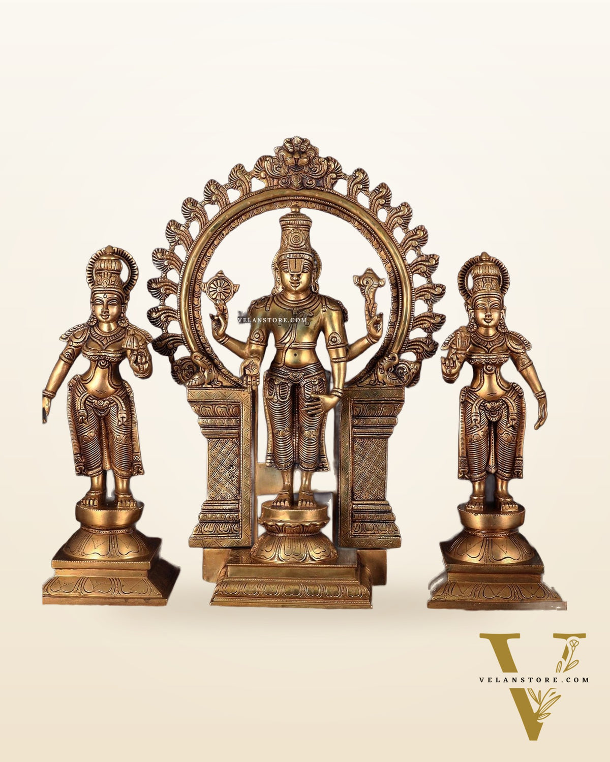 Superfine Brass Lord Tirupati Balaji with Bhudevi and Shridevi Idol Set - 23"