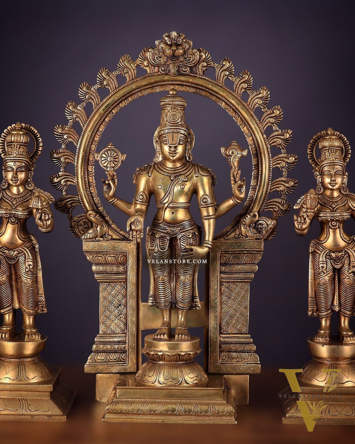 Superfine Brass Lord Tirupati Balaji with Bhudevi and Shridevi Idol Set - 23"