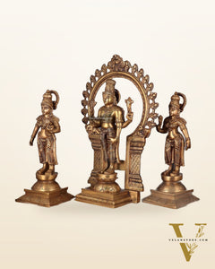 Superfine Brass Lord Tirupati Balaji with Bhudevi and Shridevi Idol Set - 23"