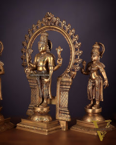 Superfine Brass Lord Tirupati Balaji with Bhudevi and Shridevi Idol Set - 23"