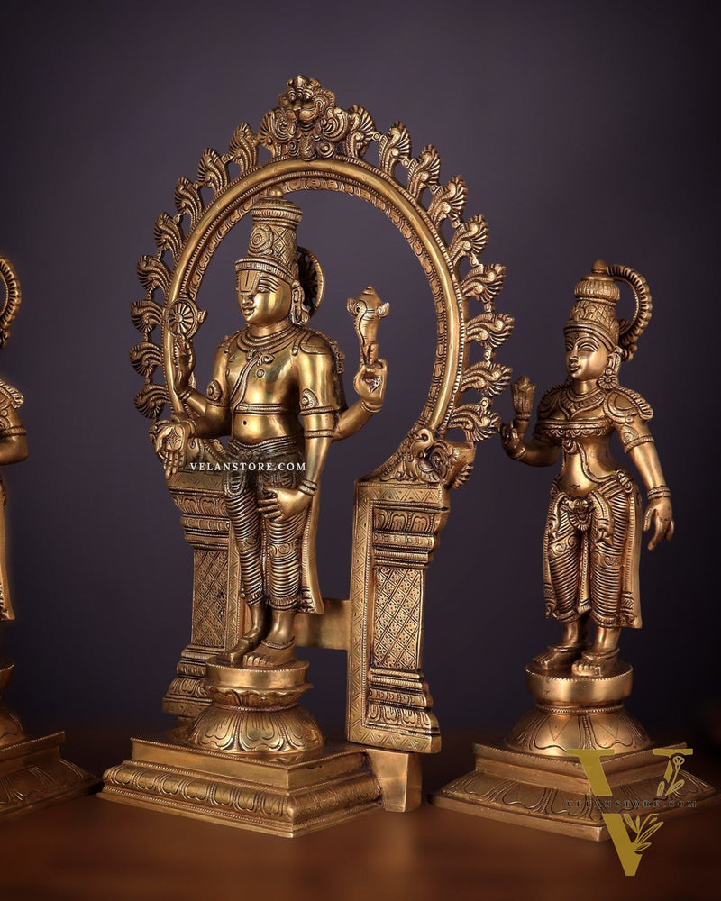 Superfine Brass Lord Tirupati Balaji with Bhudevi and Shridevi Idol Set - 23"