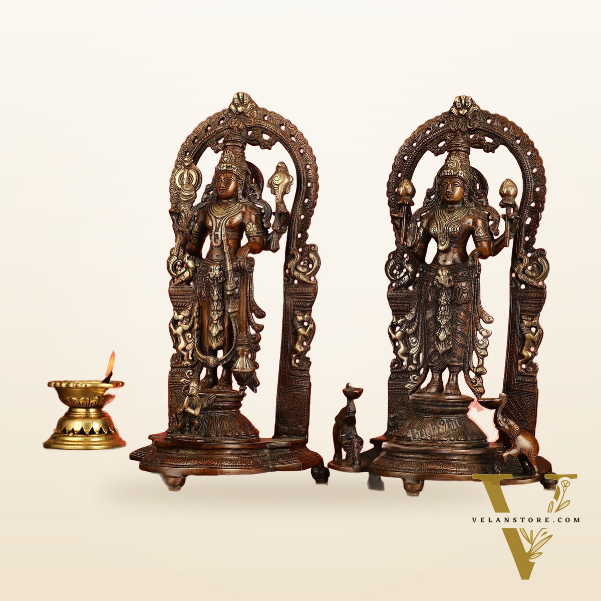 Superfine Brass Lord Vishnu & Goddess Lakshmi Idol Pair | 16 inch