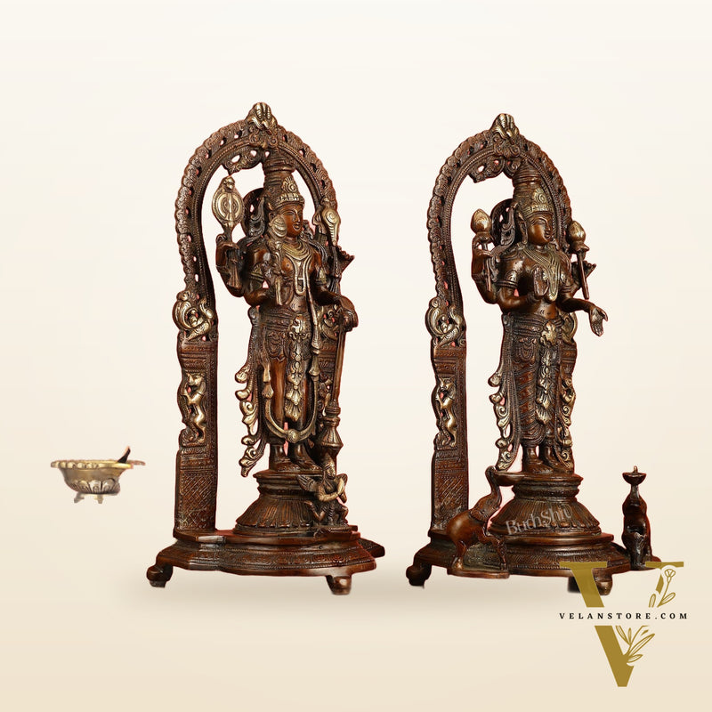 Superfine Brass Lord Vishnu & Goddess Lakshmi Idol Pair | 16 inch
