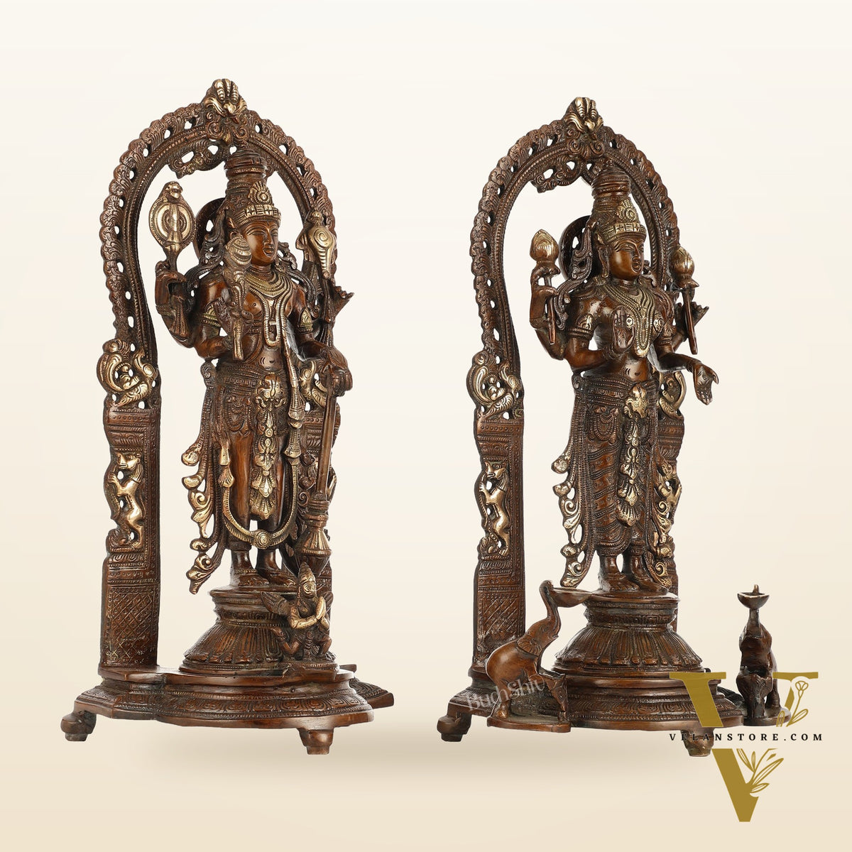 Superfine Brass Lord Vishnu & Goddess Lakshmi Idol Pair | 16 inch