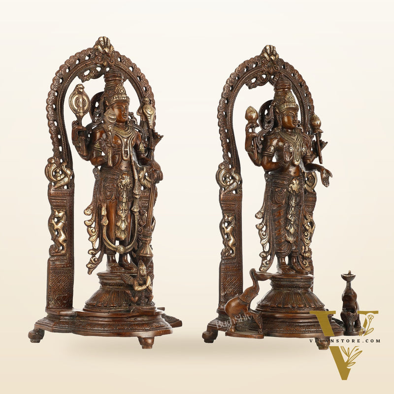 Superfine Brass Lord Vishnu & Goddess Lakshmi Idol Pair | 16 inch