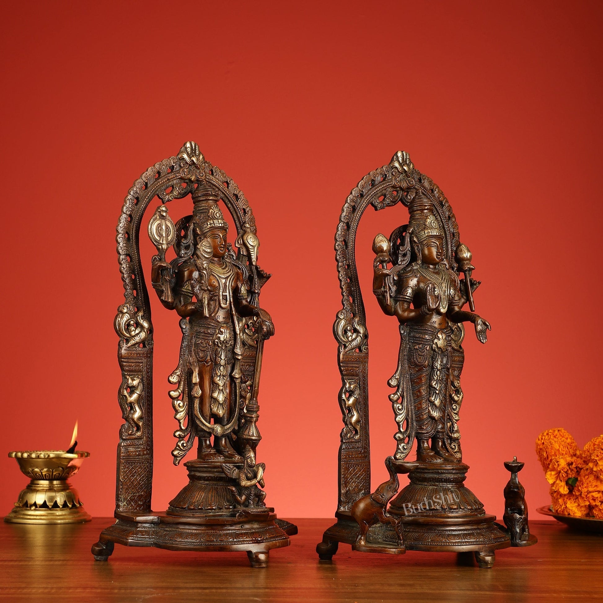 Superfine Brass Lord Vishnu & Goddess Lakshmi Idol Pair | 16 inch