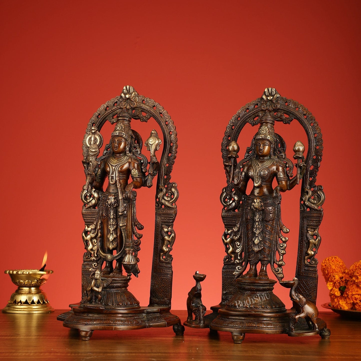 Superfine Brass Lord Vishnu & Goddess Lakshmi Idol Pair | 16 inch