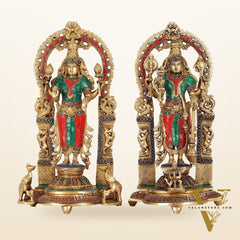 Superfine Brass Lord Vishnu & Goddess Lakshmi Idol Pair with Stonework | 16 inch