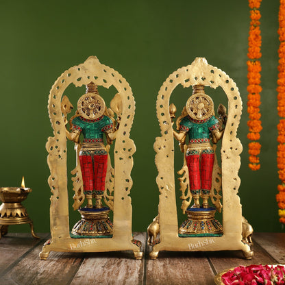 Superfine Brass Lord Vishnu & Goddess Lakshmi Idol Pair with Stonework | 16 inch