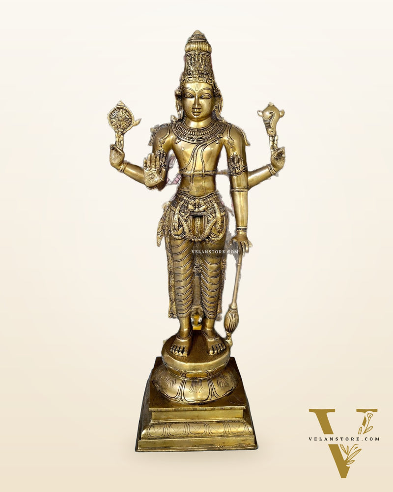 Superfine Brass Lord Vishnu Standing Sculpture - 37 inch