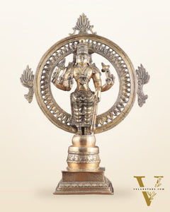 Superfine Brass Lord Vishnu Statue with Sudarshan Chakra Aura - 16.5 Inch