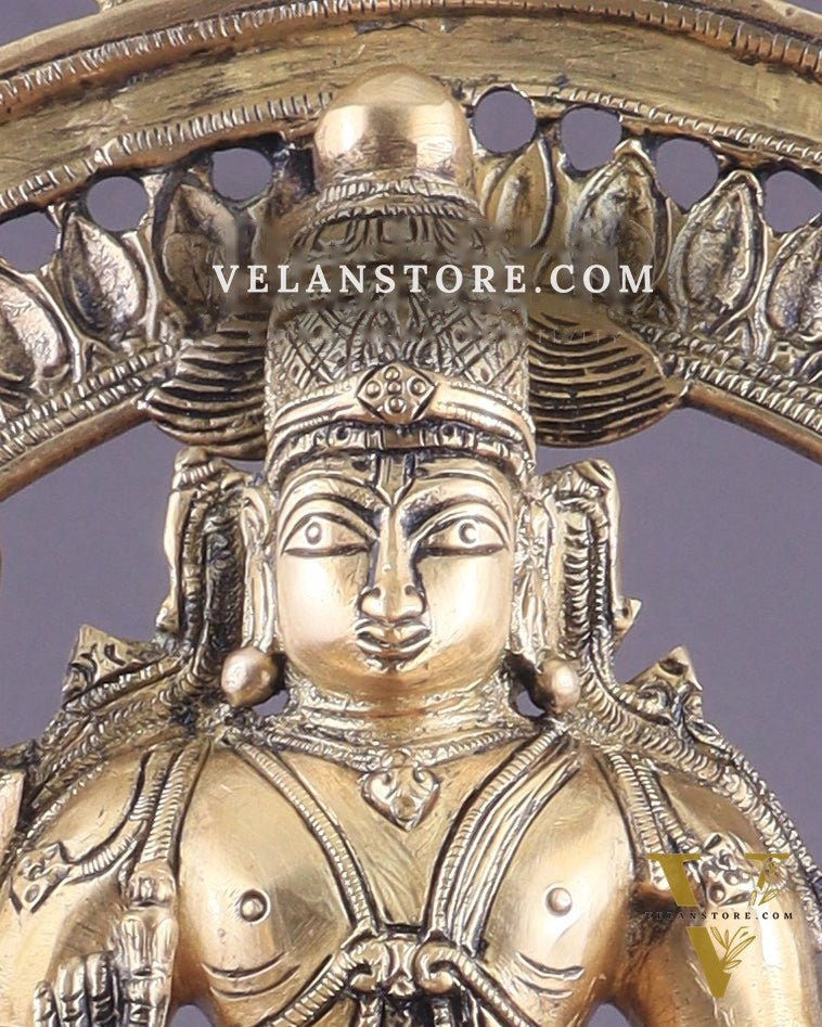 Superfine Brass Lord Vishnu Statue with Sudarshan Chakra Aura - 16.5 Inch