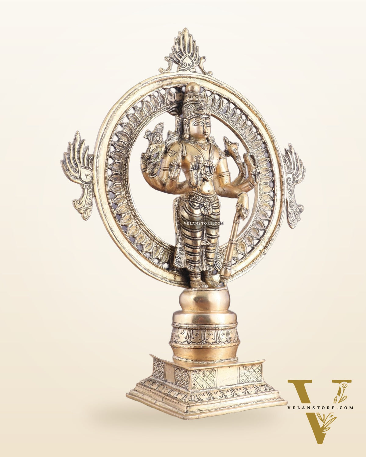 Superfine Brass Lord Vishnu Statue with Sudarshan Chakra Aura - 16.5 Inch