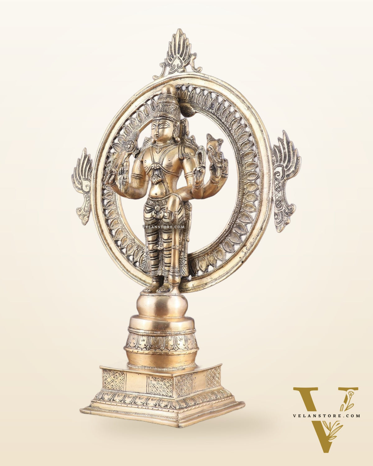 Superfine Brass Lord Vishnu Statue with Sudarshan Chakra Aura - 16.5 Inch