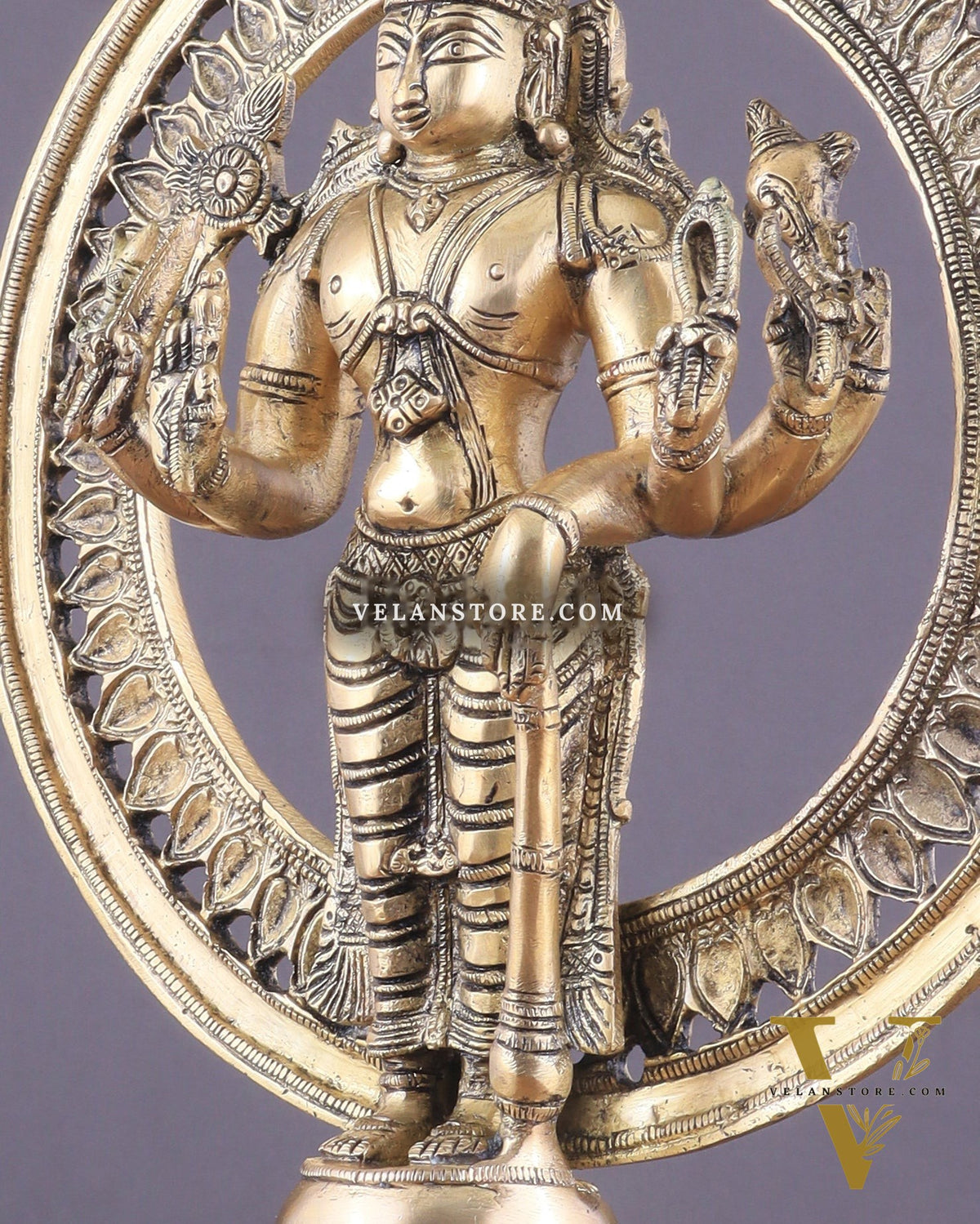 Superfine Brass Lord Vishnu Statue with Sudarshan Chakra Aura - 16.5 Inch