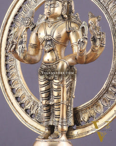 Superfine Brass Lord Vishnu Statue with Sudarshan Chakra Aura - 16.5 Inch