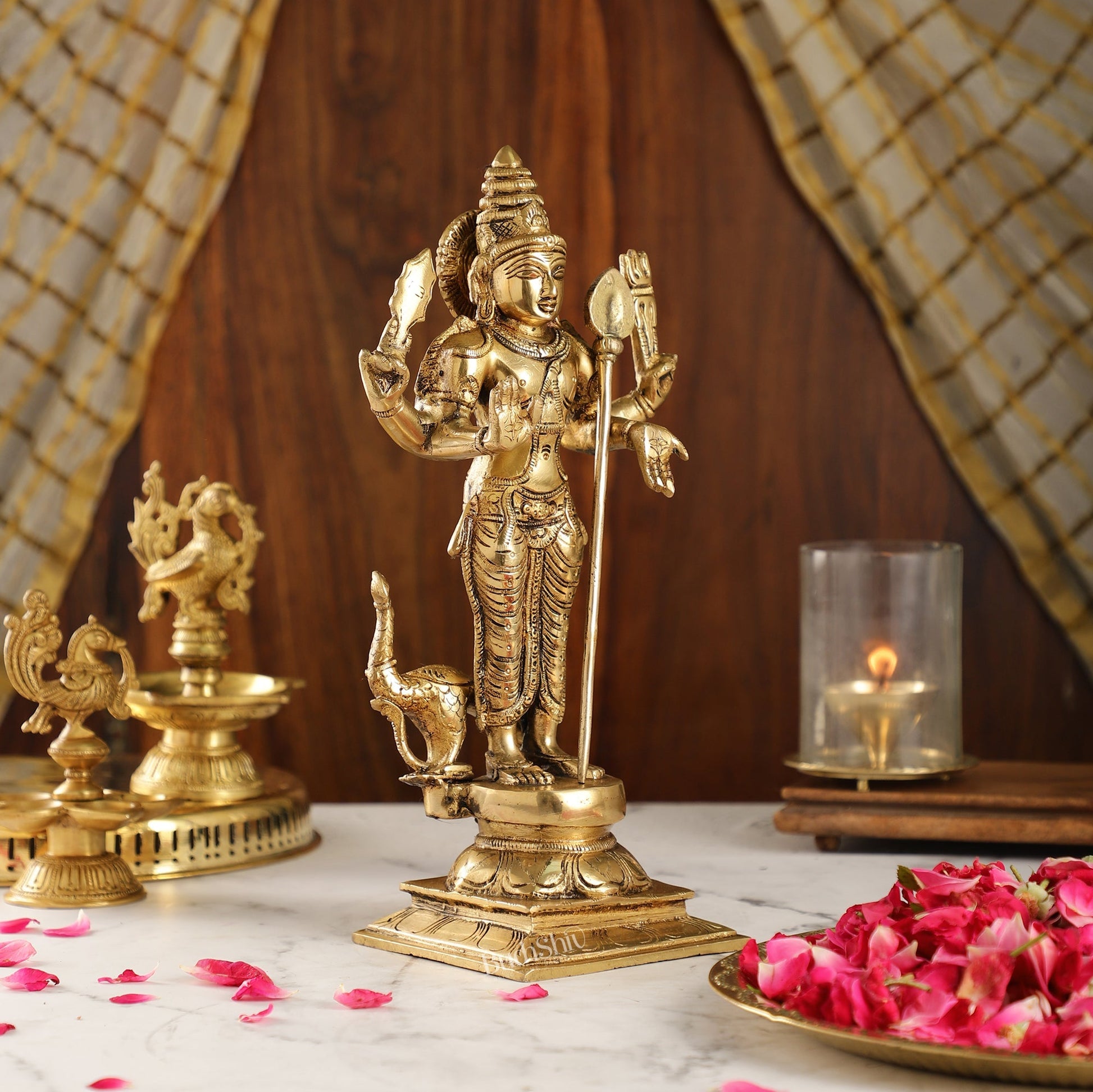 Superfine Brass Murugan Swamy Kartikeya Statue | 12.5" Height