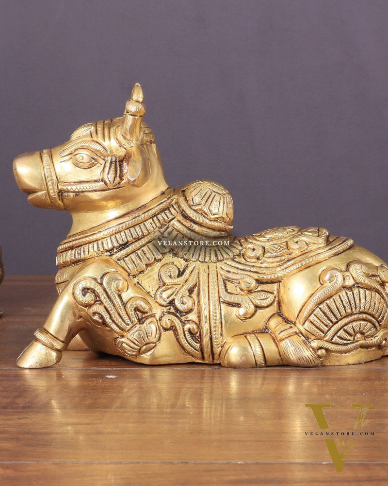 Superfine Brass Nandi engraved 8" wide