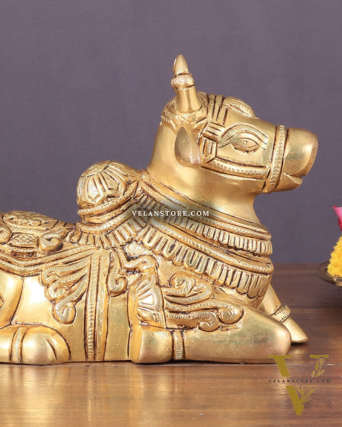 Superfine Brass Nandi engraved 8" wide