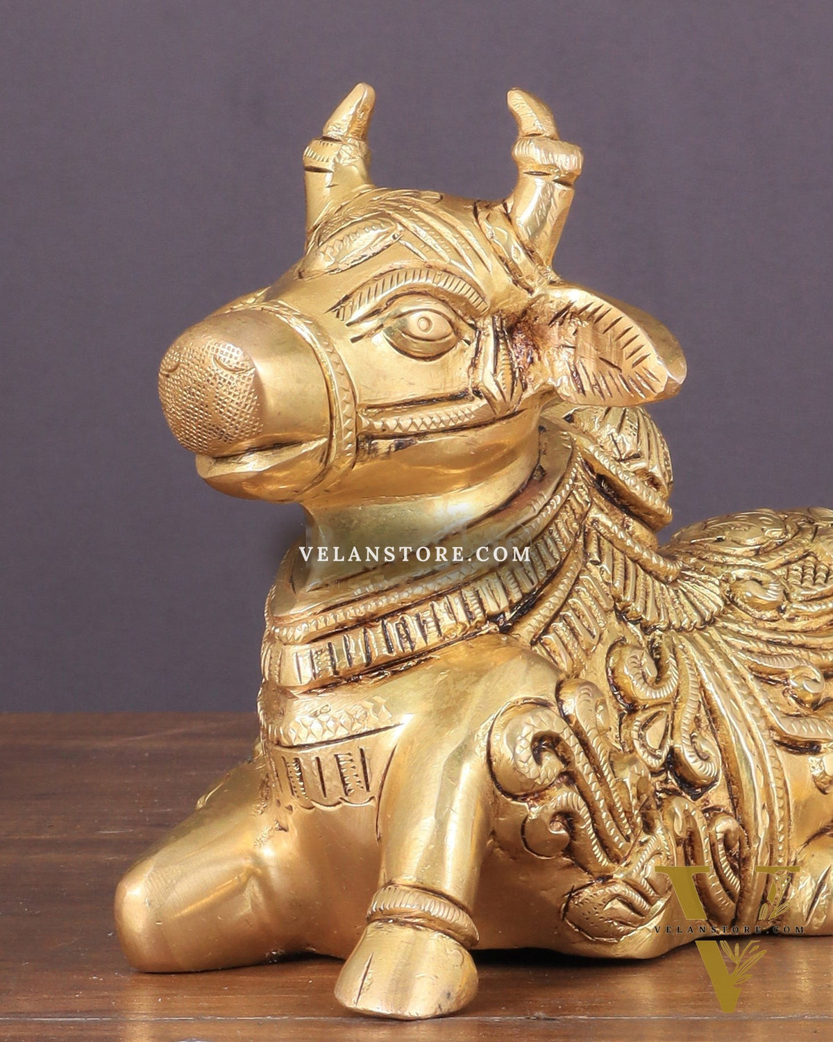 Superfine Brass Nandi engraved 8" wide
