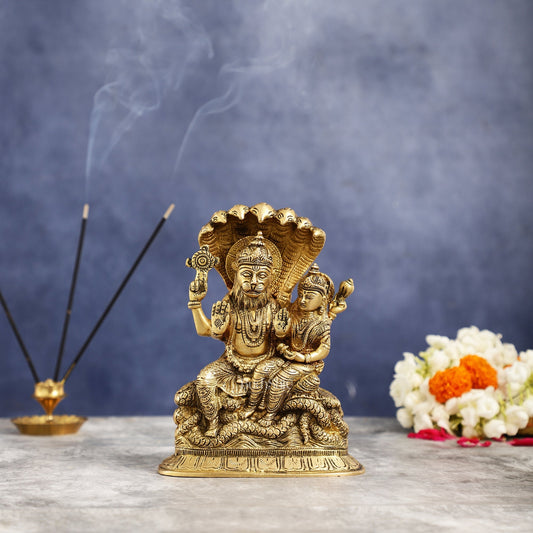 Superfine Brass Narsimha Lakshmi Idol Statue - 7.5 inch