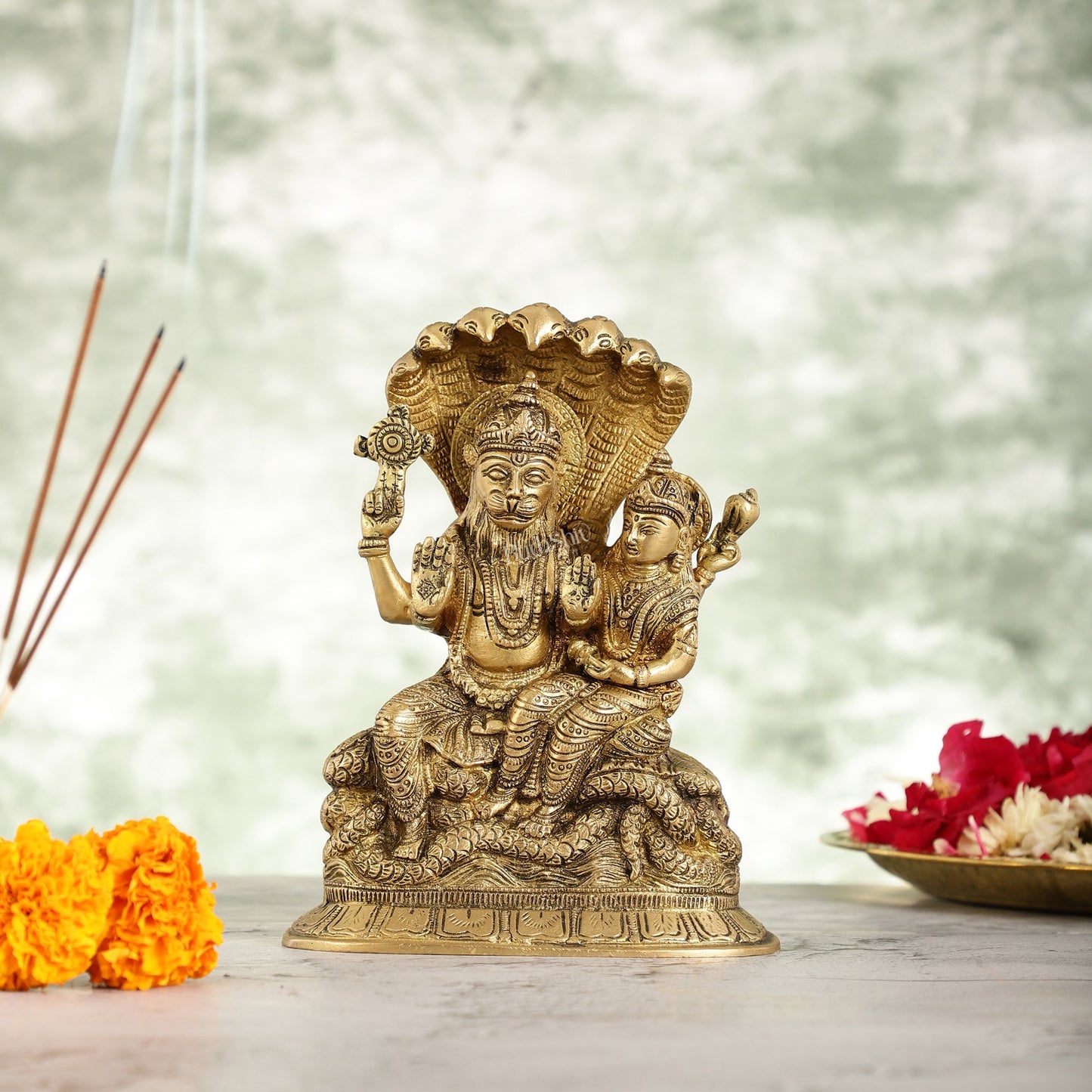 Superfine Brass Narsimha Lakshmi Idol Statue - 7.5 inch