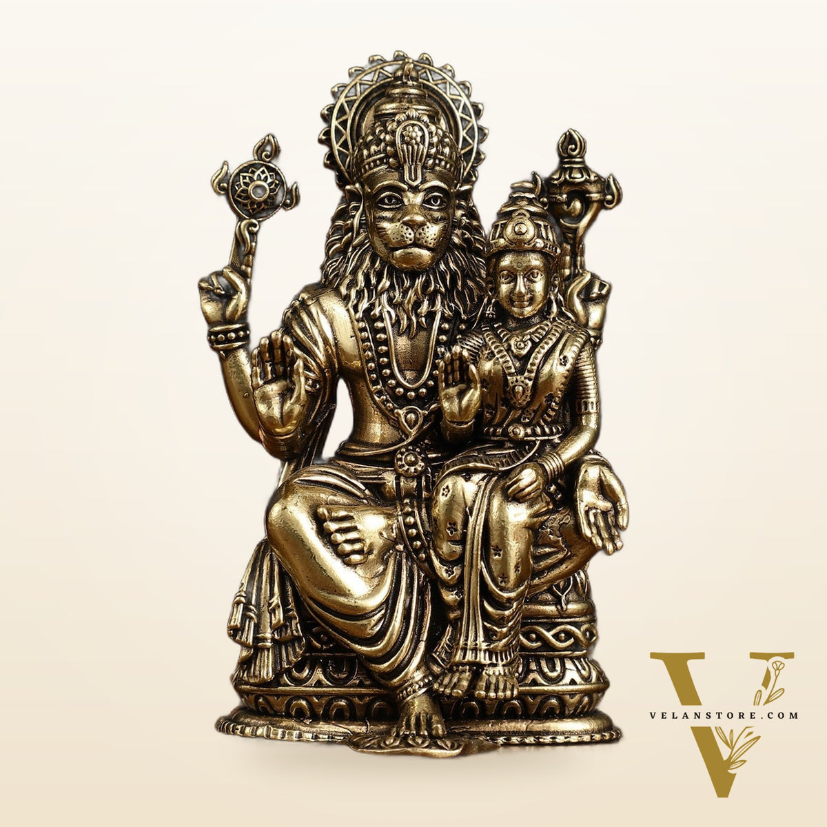 Superfine Brass Narsimha Lakshmi Statue | 4" Tall |