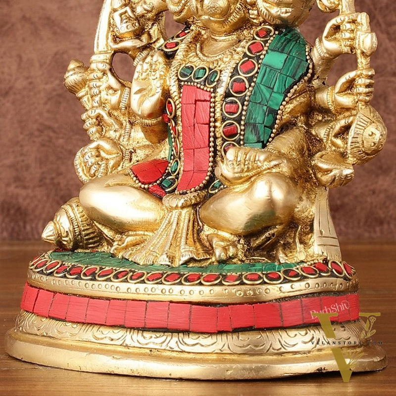 Superfine Brass Panchmukhi Hanuman Murti - 6.50" Tall with Stonework