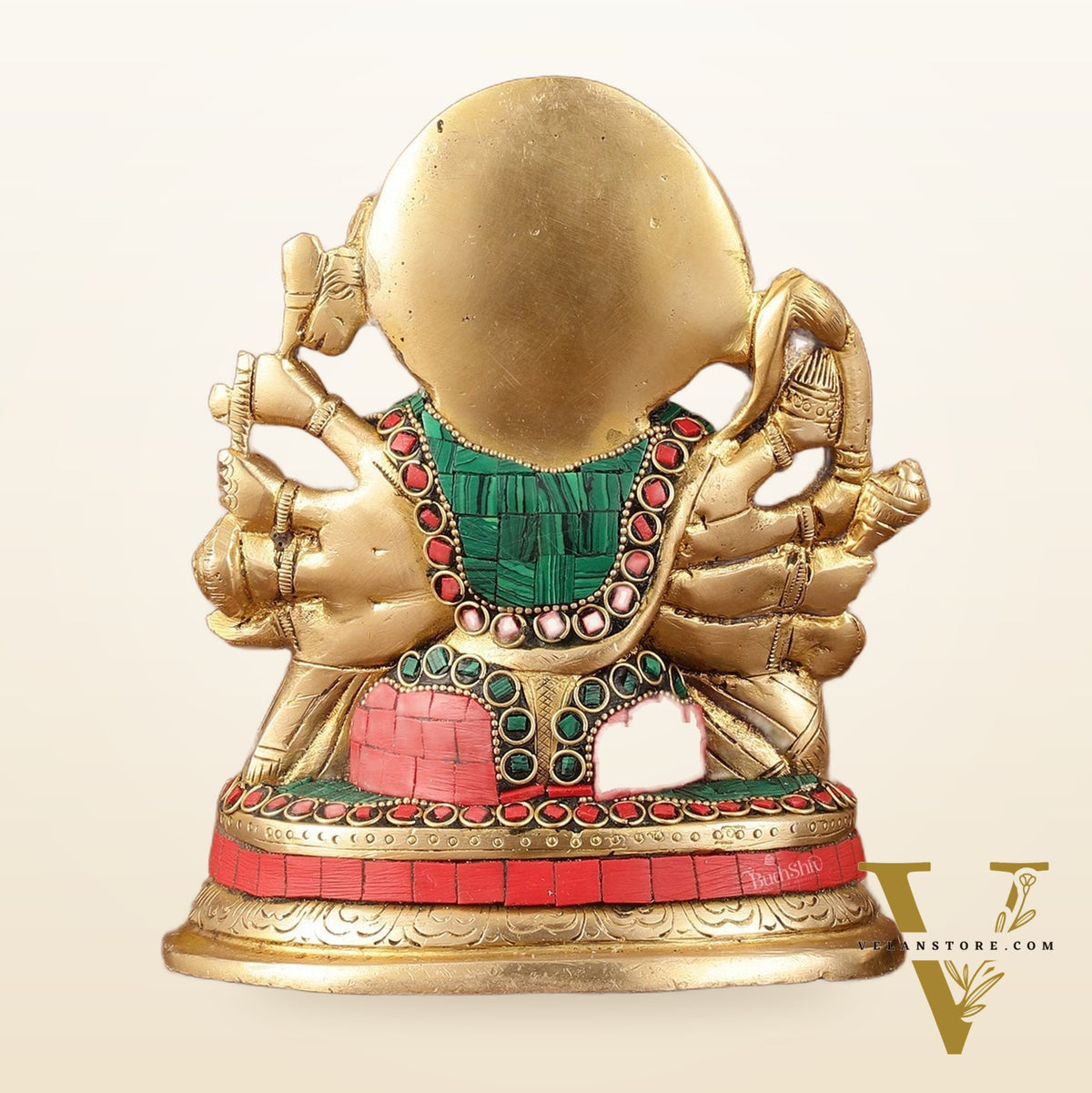 Superfine Brass Panchmukhi Hanuman Murti - 6.50" Tall with Stonework