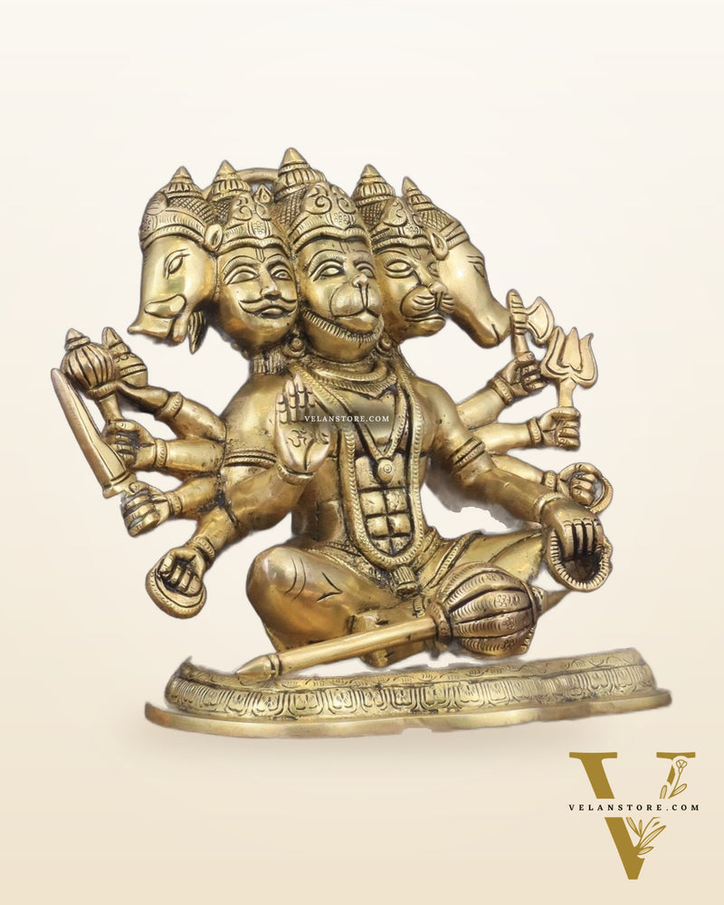 Superfine Brass Panchmukhi Hanuman with Crossed Legs 11"