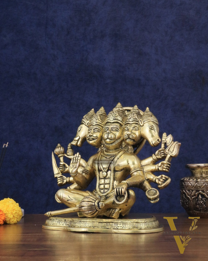 Superfine Brass Panchmukhi Hanuman with Crossed Legs 11"