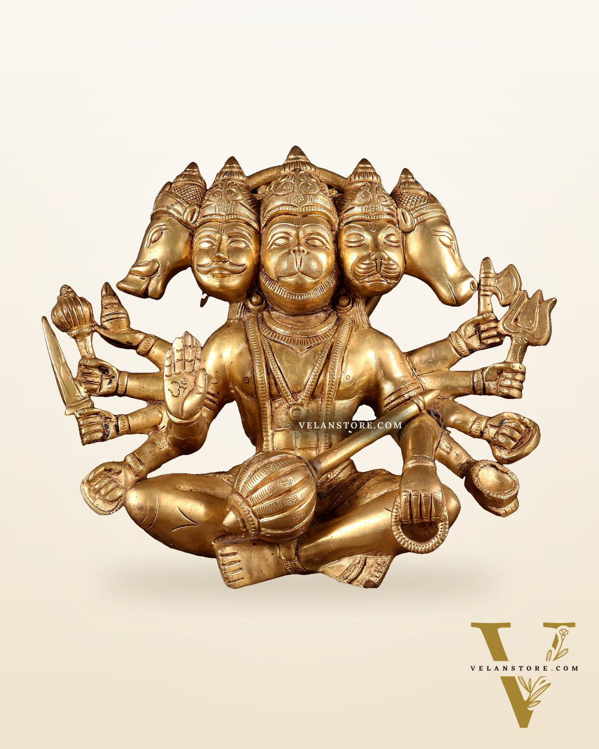 Superfine Brass Panchmukhi Hanuman with Crossed Legs 9.5"