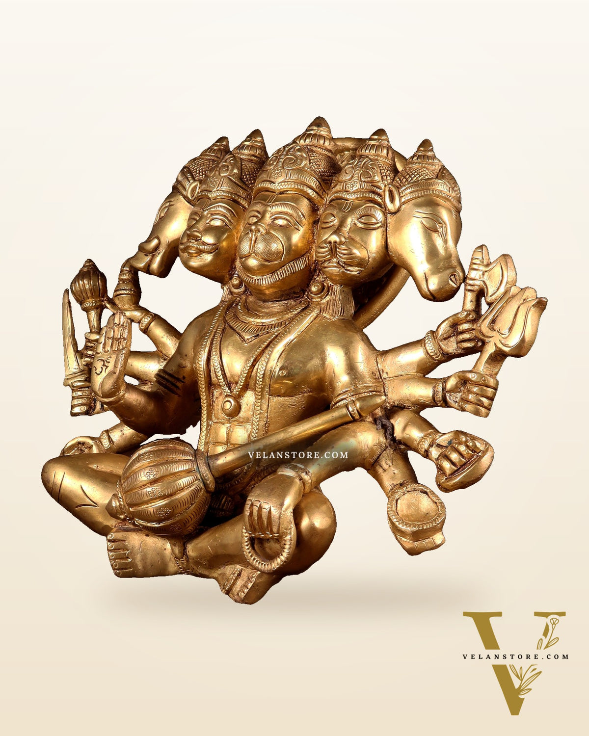 Superfine Brass Panchmukhi Hanuman with Crossed Legs 9.5"