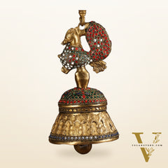 Superfine Brass Peacock Bell with Stonework | 8 inch Height