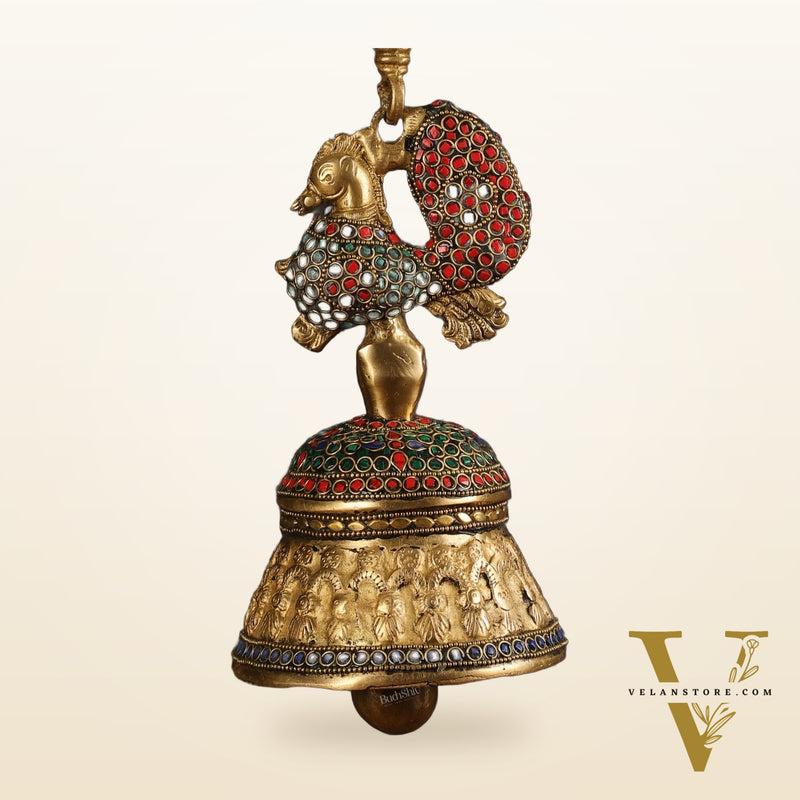 Superfine Brass Peacock Bell with Stonework | 8 inch Height