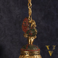 Superfine Brass Peacock Bell with Stonework | 8 inch Height