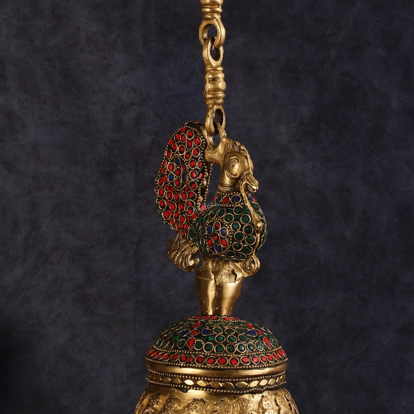 Superfine Brass Peacock Bell with Stonework | 8 inch Height
