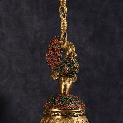 Superfine Brass Peacock Bell with Stonework | 8 inch Height